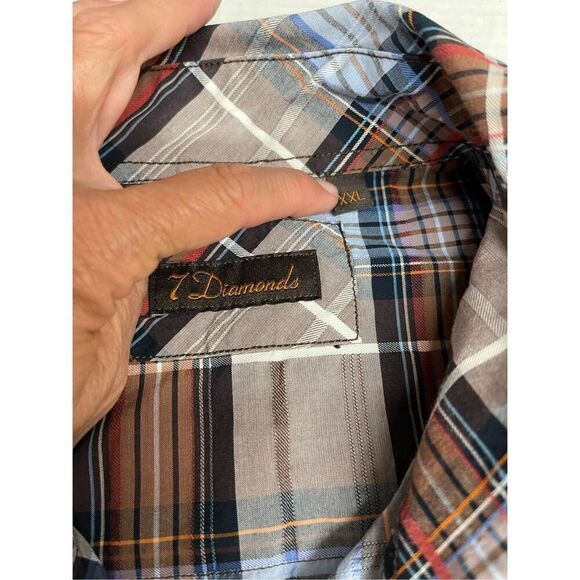 7 Diamonds Men's Red White Blue Plaid‎ Button Up Western Shirt XXL Cotton A9 - Picture 4 of 9